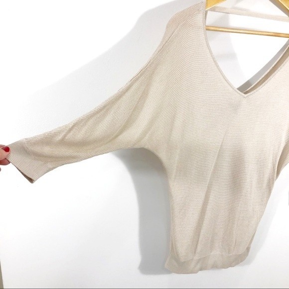 Express Beige Deep V-Neck Balloon Sleeve Sweater - Picture 5 of 8